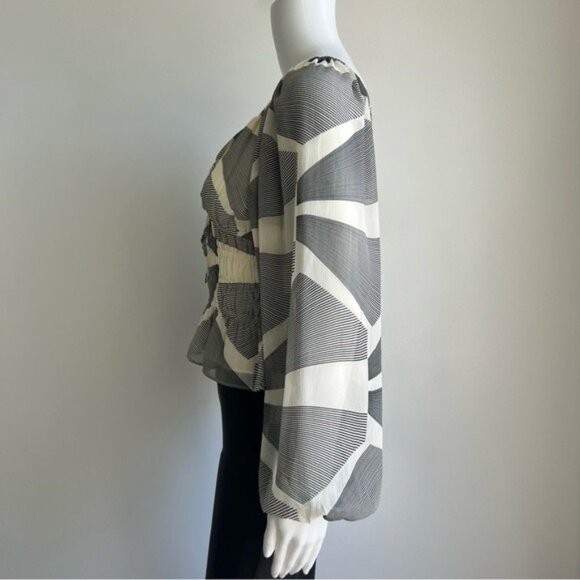 Express Smocked Blouse in Cream and Black - S - Picture 2 of 7